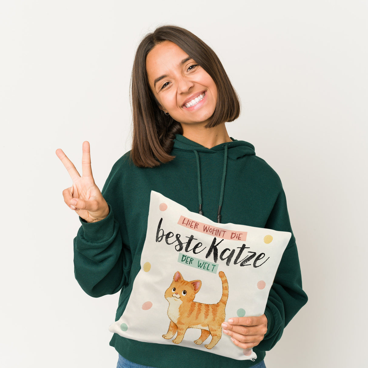 Beste Katze der Welt Kissen mit oranger Katze Katze und Spruch