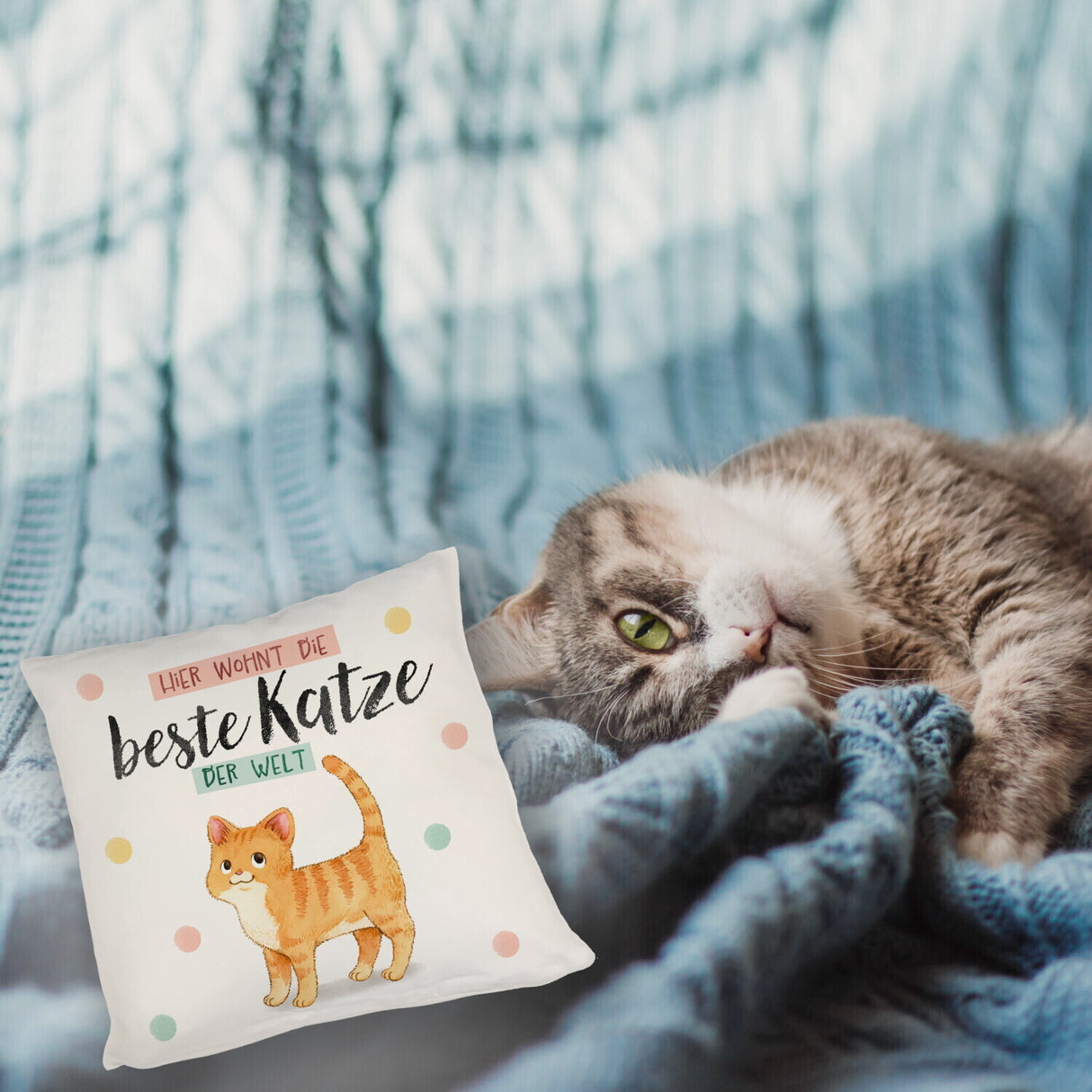Beste Katze der Welt Kissen mit oranger Katze Katze und Spruch