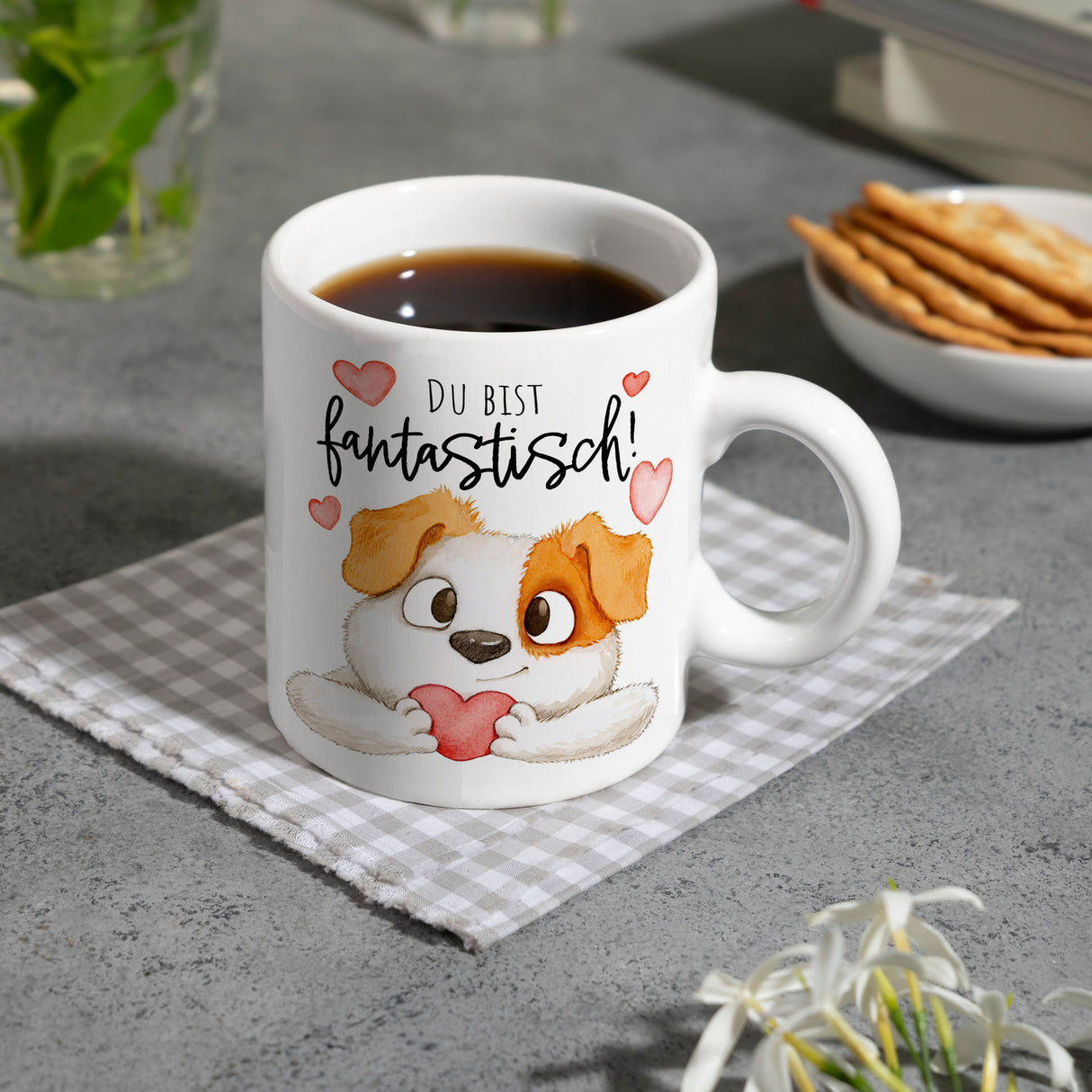 Hund Kaffeebecher mit Spruch Du bist fantastisch