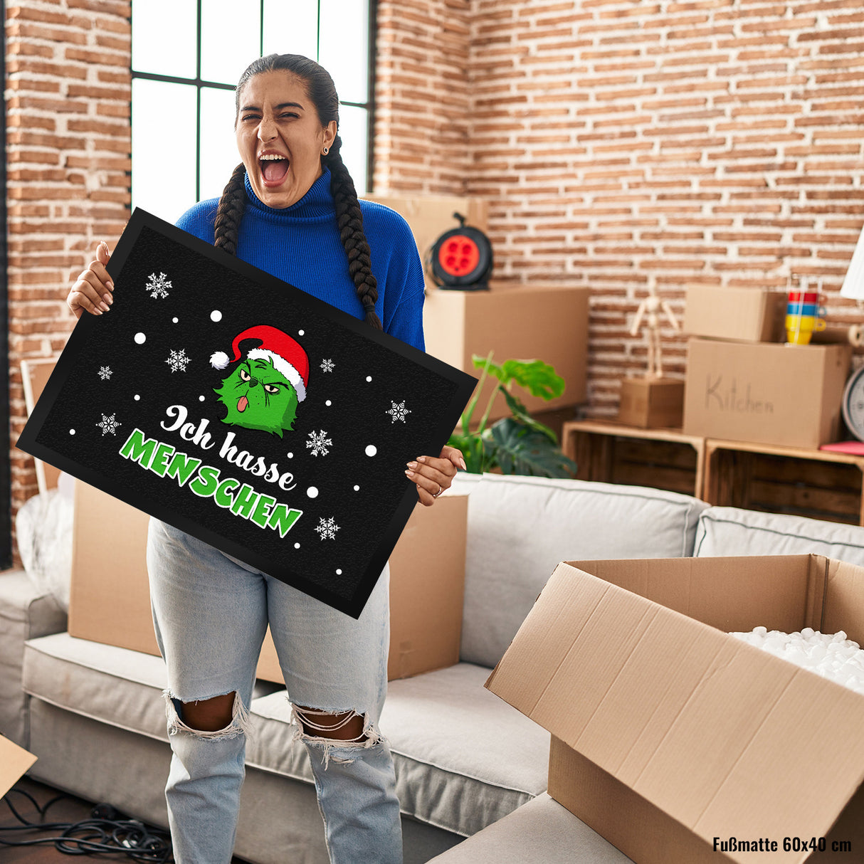 Weihnachtsmuffel Fußmatte in 35x50 cm mit Spruch Ich hasse Menschen