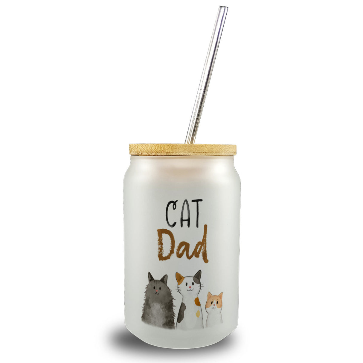Cat Dad Trinkglas mit Bambusdeckel mit Spruch
