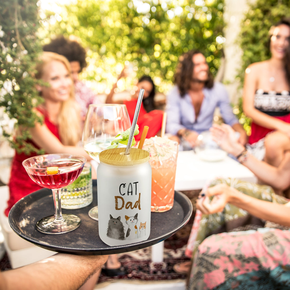 Cat Dad Trinkglas mit Bambusdeckel mit Spruch