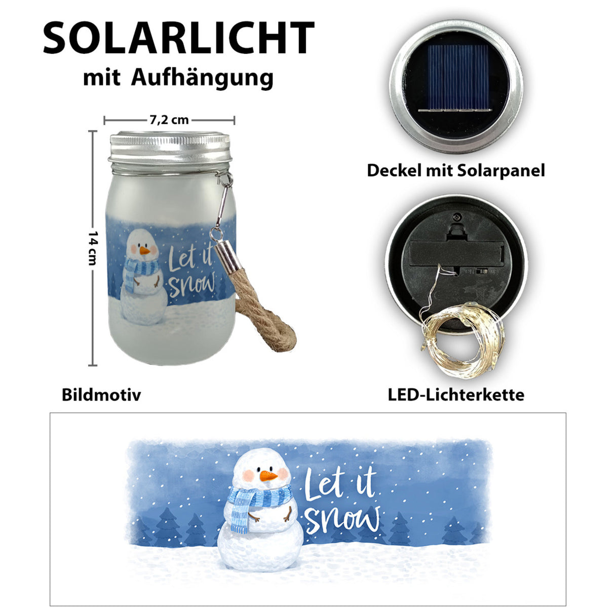 Schneemann Solarlicht mit Spruch Let it snow