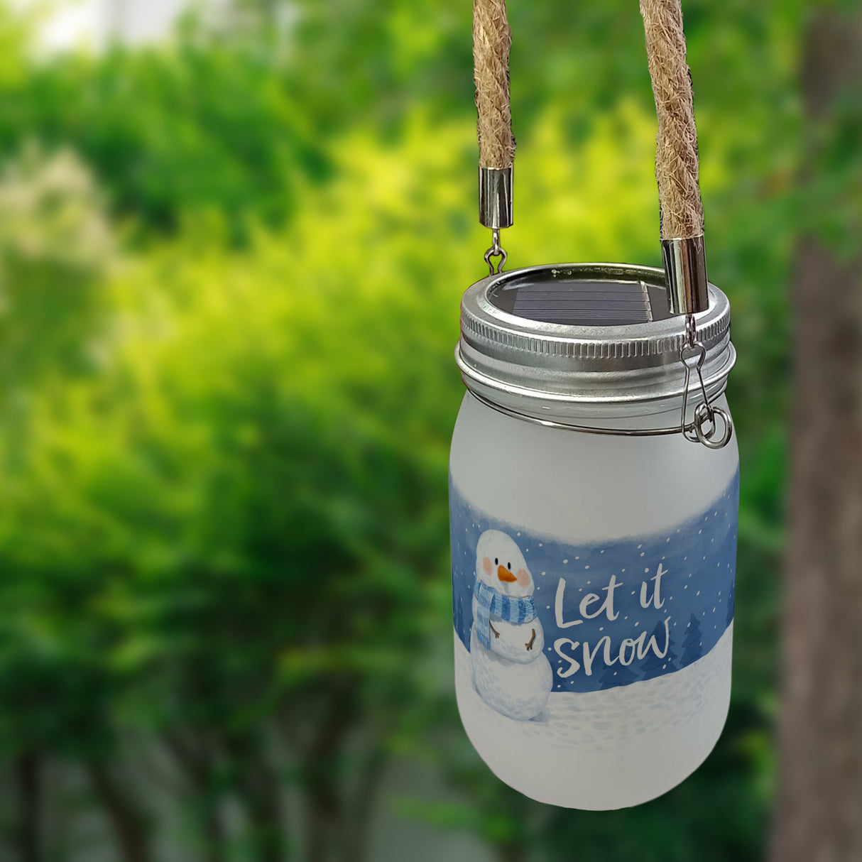 Schneemann Solarlicht mit Spruch Let it snow