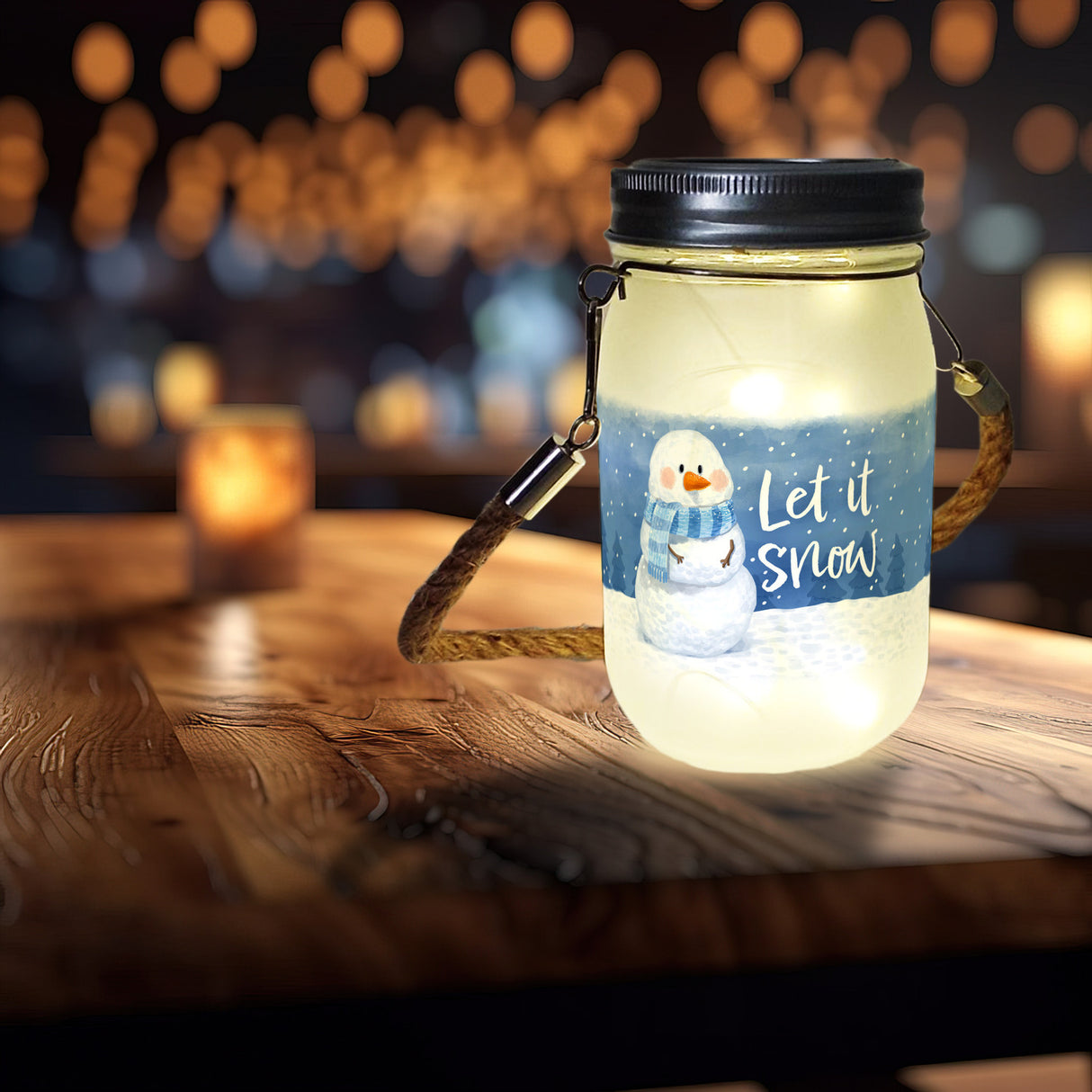 Schneemann Solarlicht mit Spruch Let it snow
