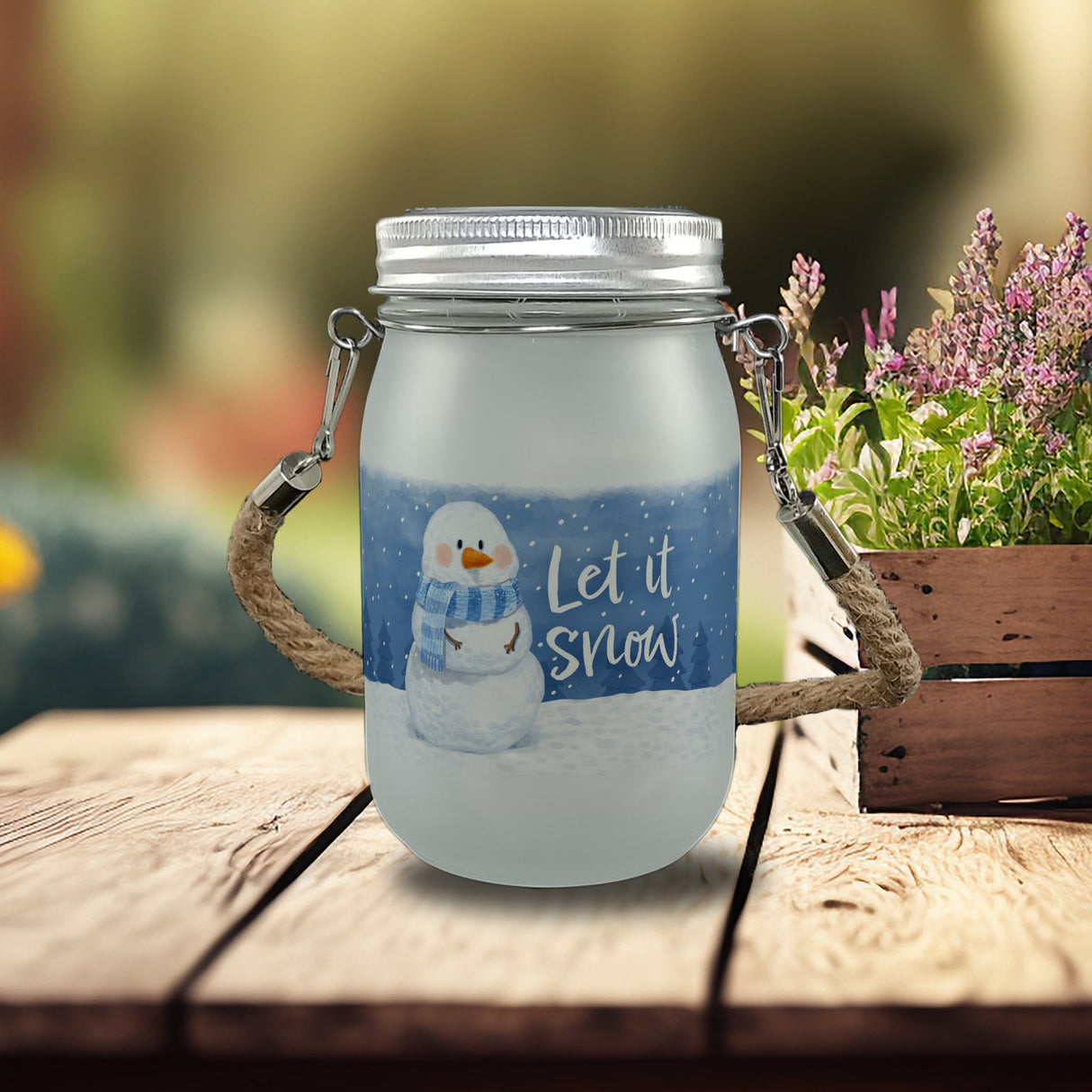 Schneemann Solarlicht mit Spruch Let it snow