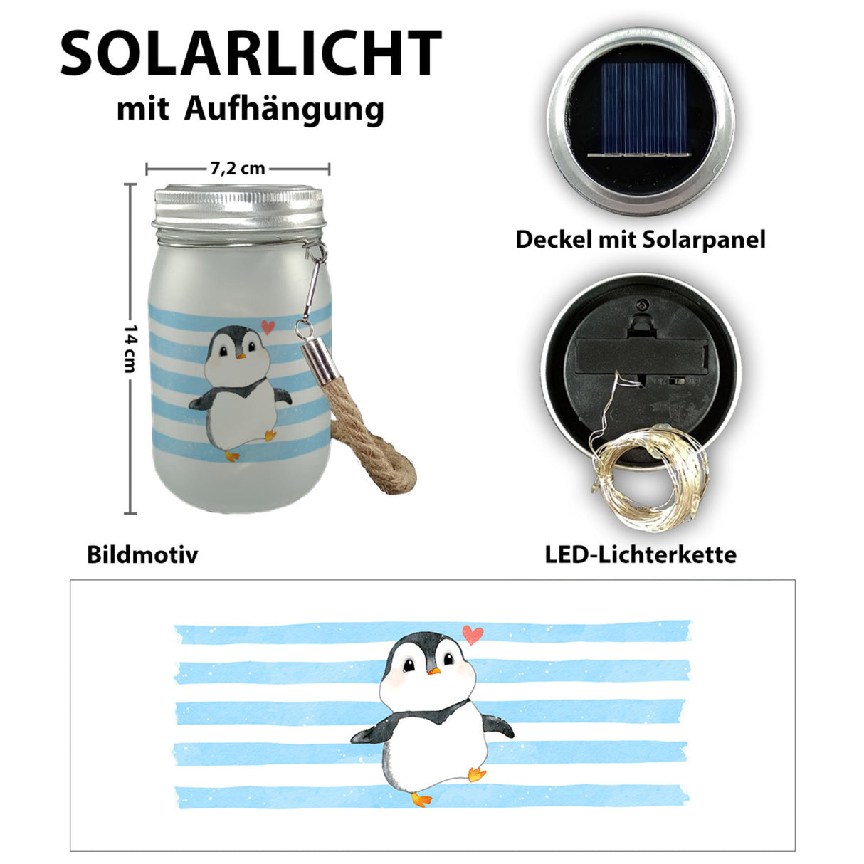 Pinguin Solarlicht im Aquarell-Stil