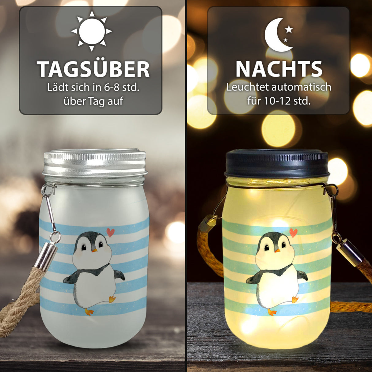 Pinguin Solarlicht im Aquarell-Stil
