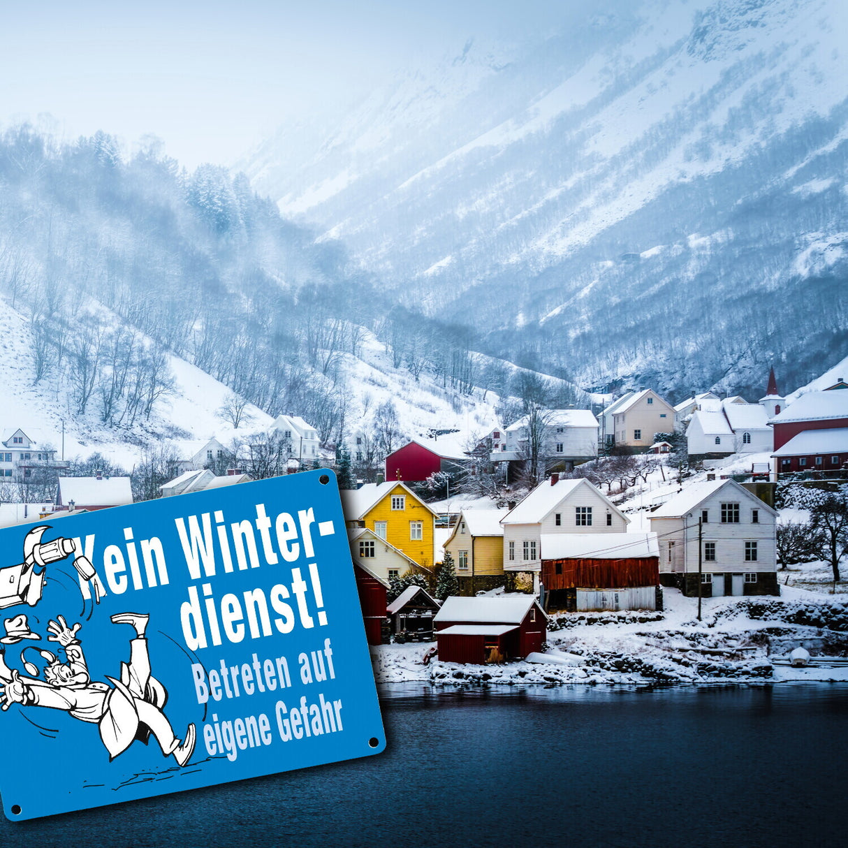 Kein Winterdienst Metallschild in 15x20 cm mit Spruch Betreten auf eigene Gefahr