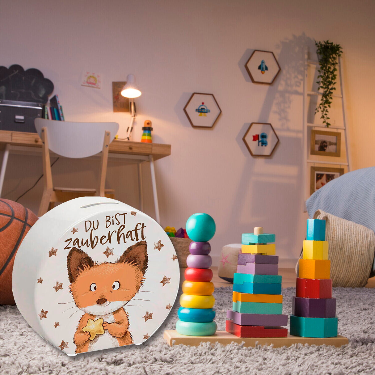 Du bist zauberhaft Spardose mit Fuchs im Aquarell-Stil und Spruch