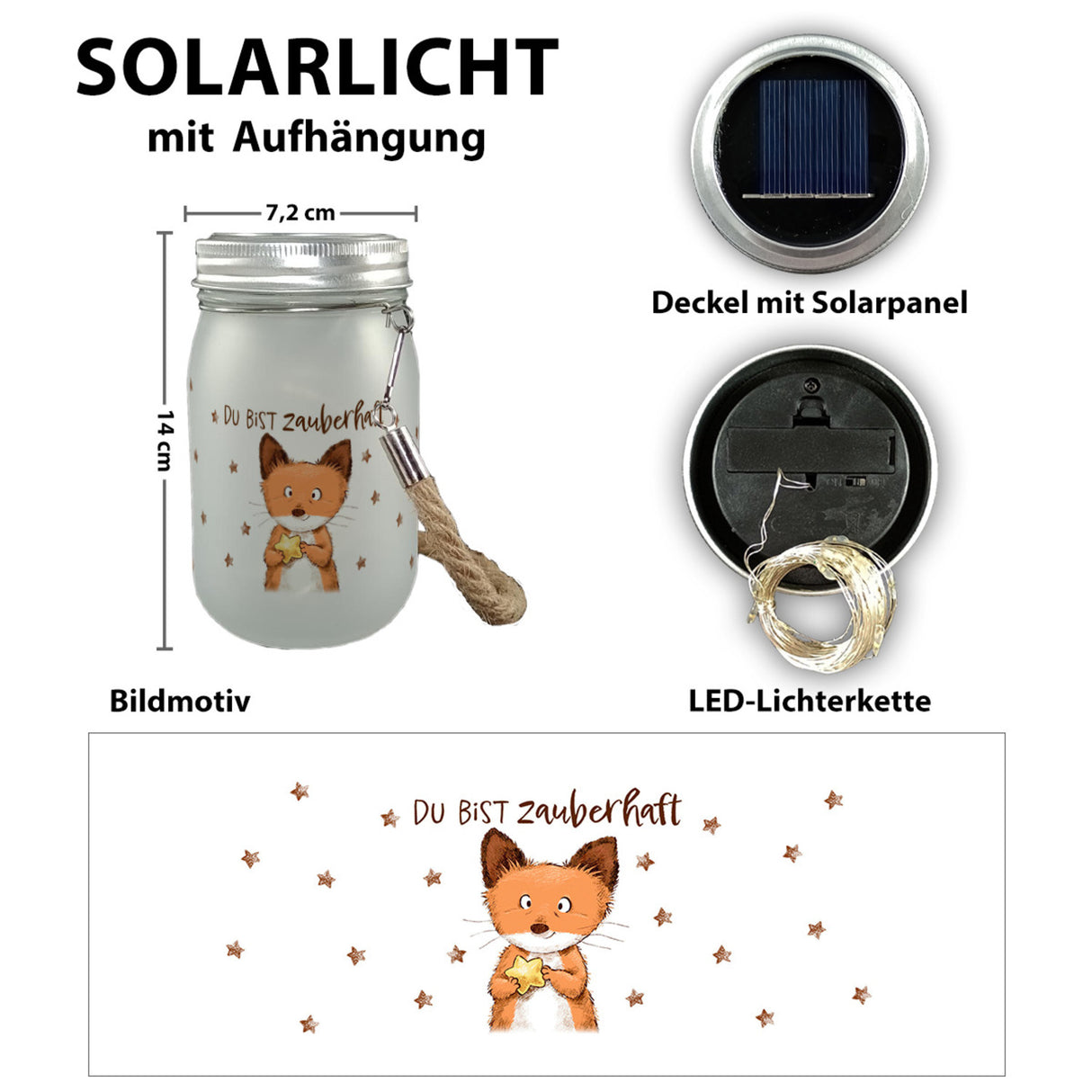 Fuchs Solarlicht mit Spruch Du bist zauberhaft