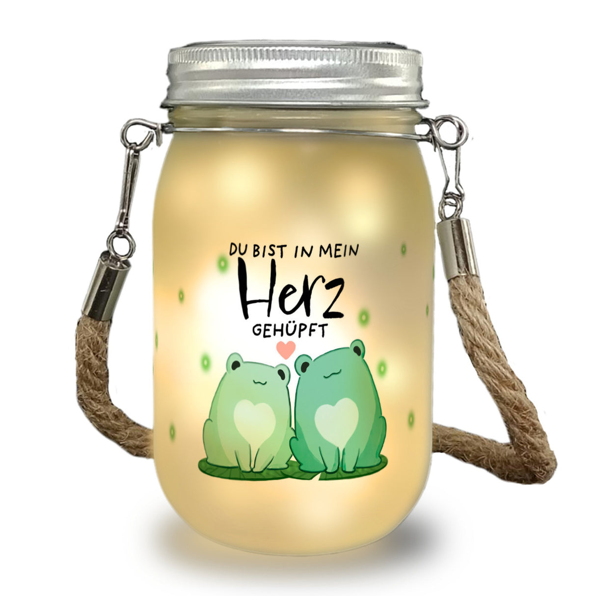 Frosch Solarlicht mit Spruch Du bist in mein Herz gehüpft