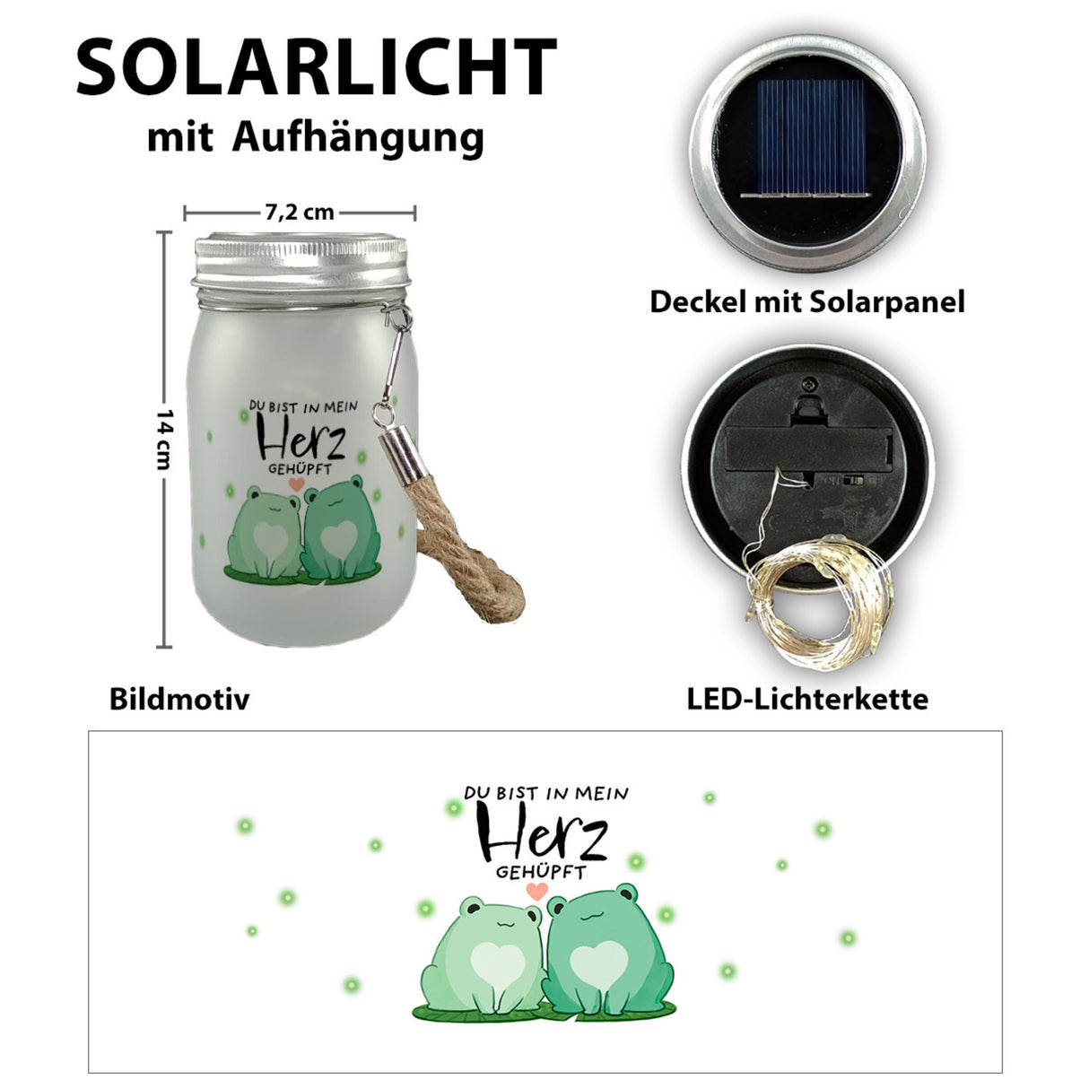 Frosch Solarlicht mit Spruch Du bist in mein Herz gehüpft
