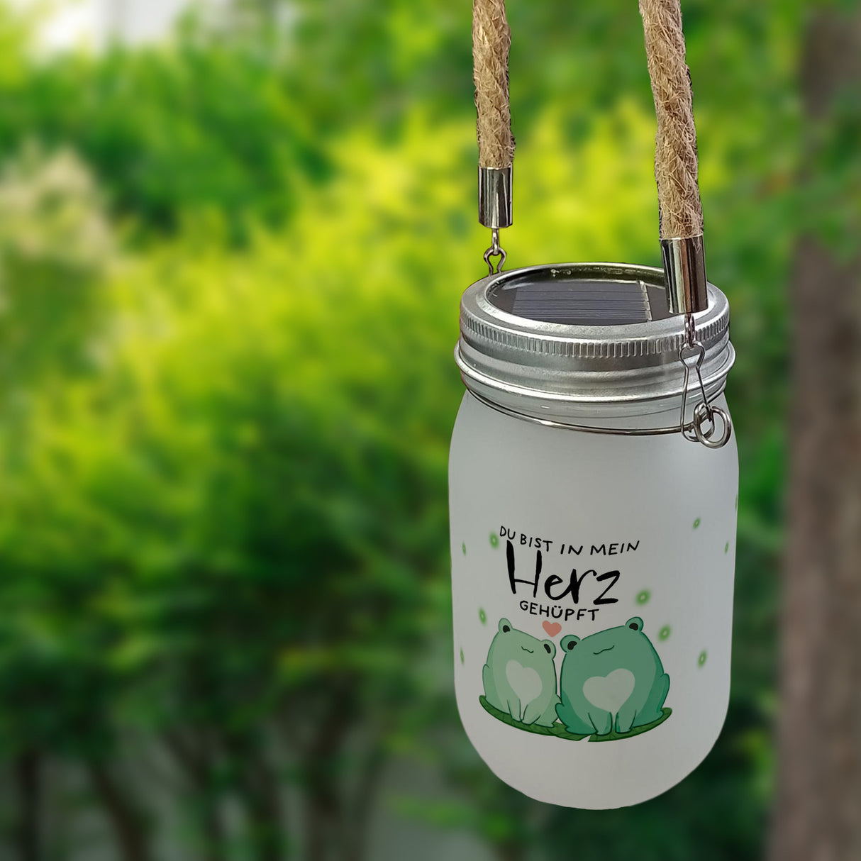 Frosch Solarlicht mit Spruch Du bist in mein Herz gehüpft