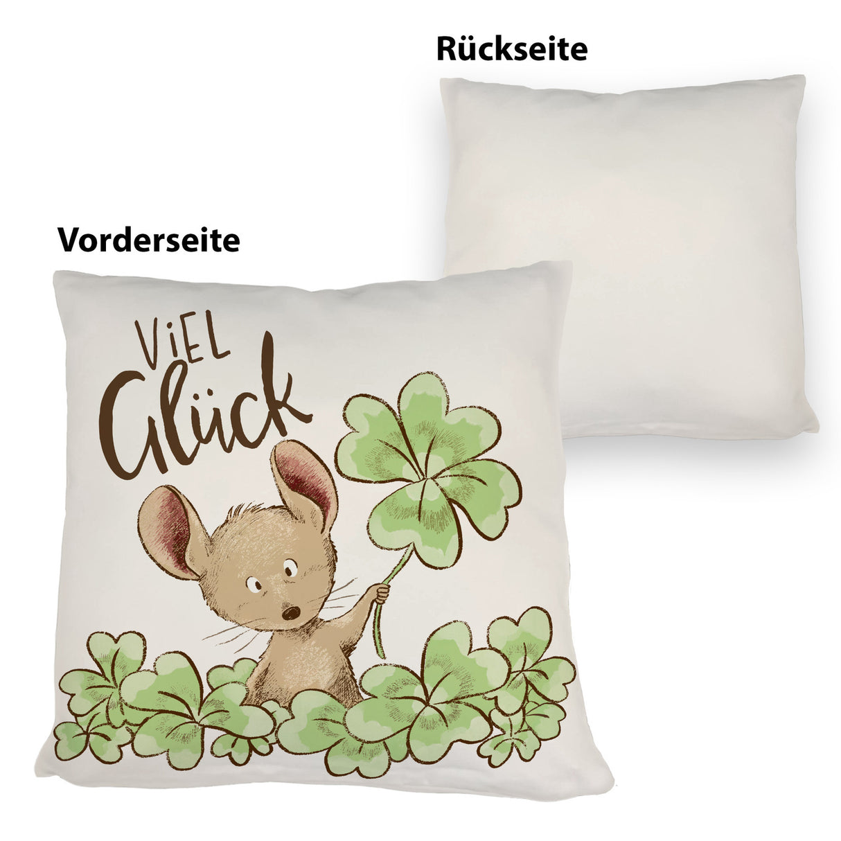 Maus Kissen mit Spruch Viel Glück