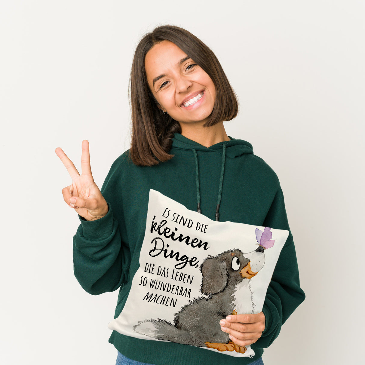 Hund Kissen mit Spruch Die kleinen Dinge machen das Leben so wunderbar