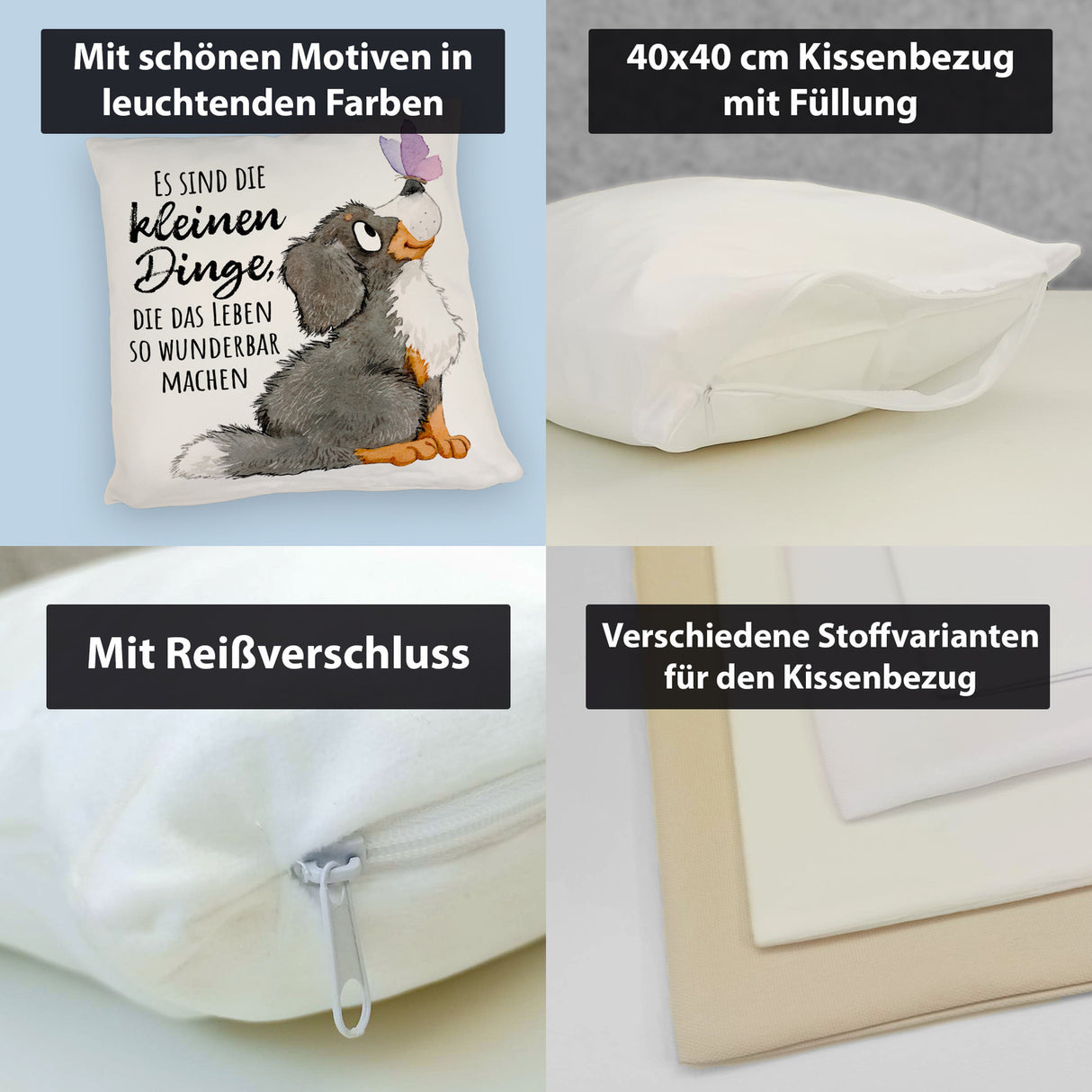 Hund Kissen mit Spruch Die kleinen Dinge machen das Leben so wunderbar