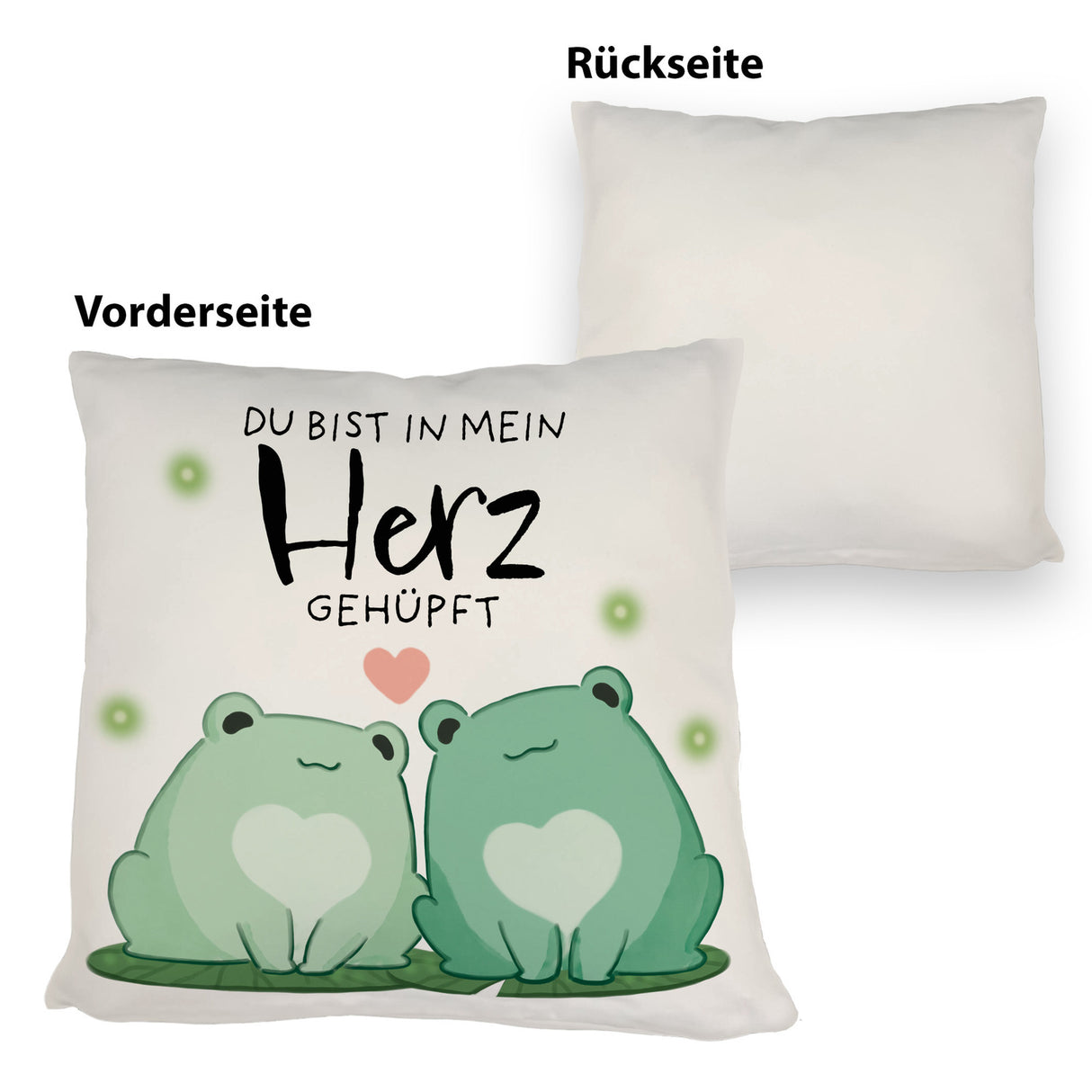 Frosch Kissen mit Spruch Du bist in mein Herz gehüpft