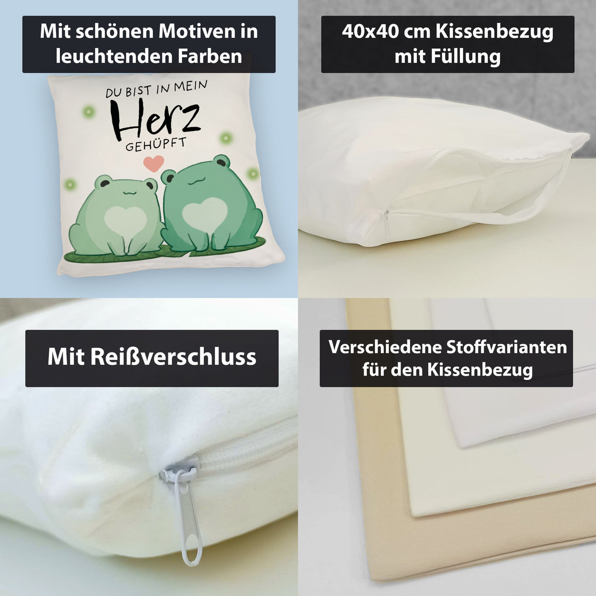 Frosch Kissen mit Spruch Du bist in mein Herz gehüpft