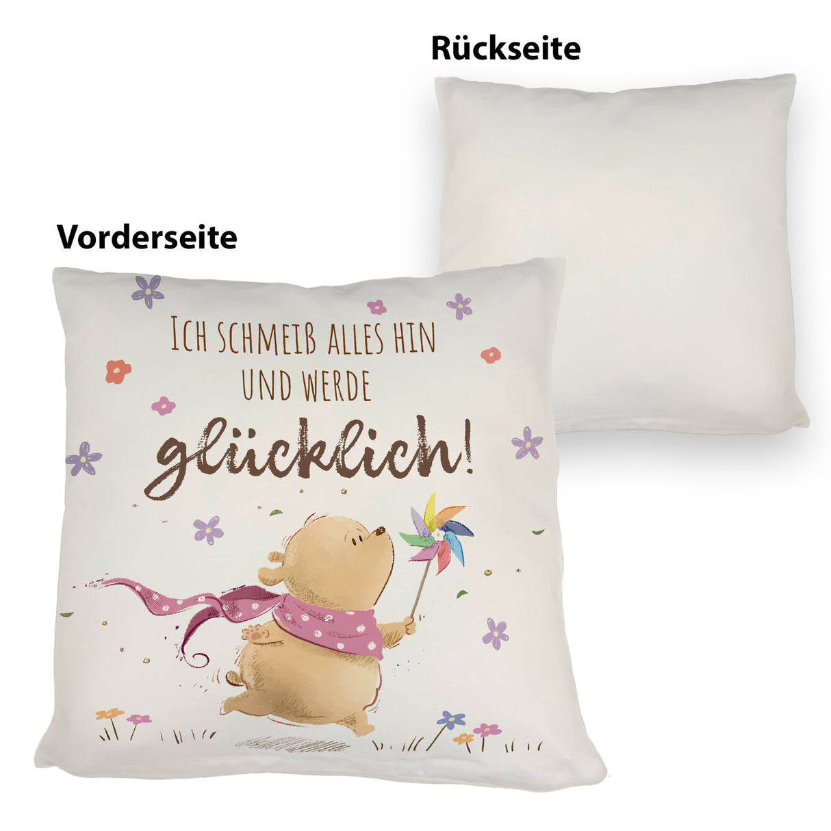 Glücklicher Bär Kissen mit Spruch Ich schmeiß alles hin