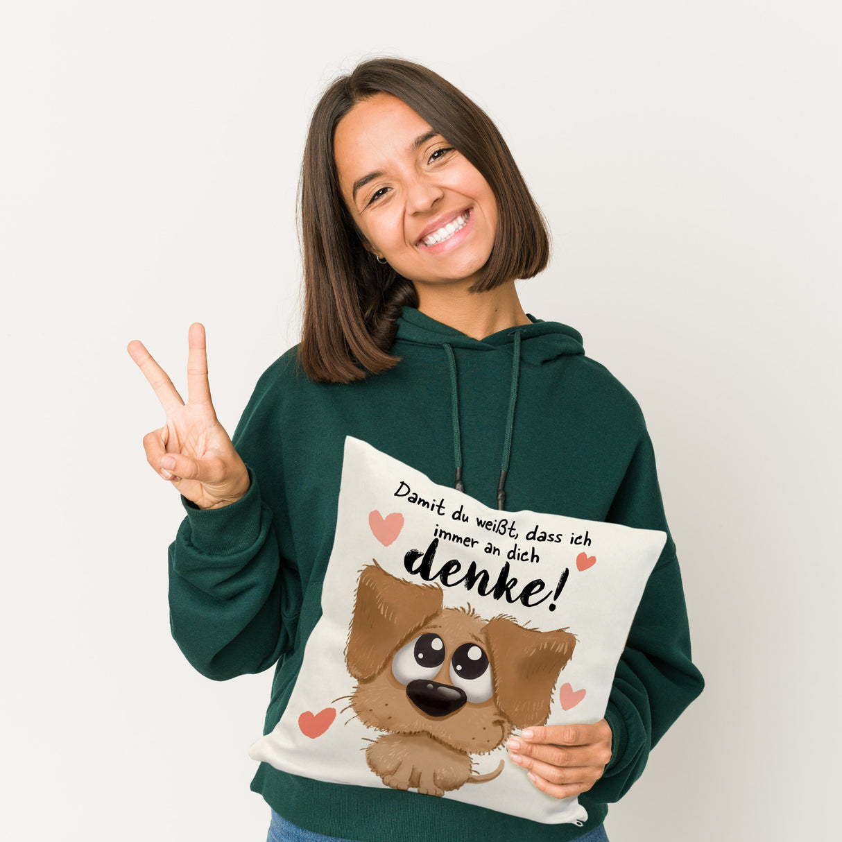 Hund Kissen mit Spruch Damit du weißt dass ich immer an dich denke
