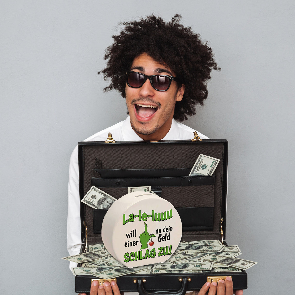 La-le-luuu Spardose mit Spruch Will einer an dein Geld schlag zu