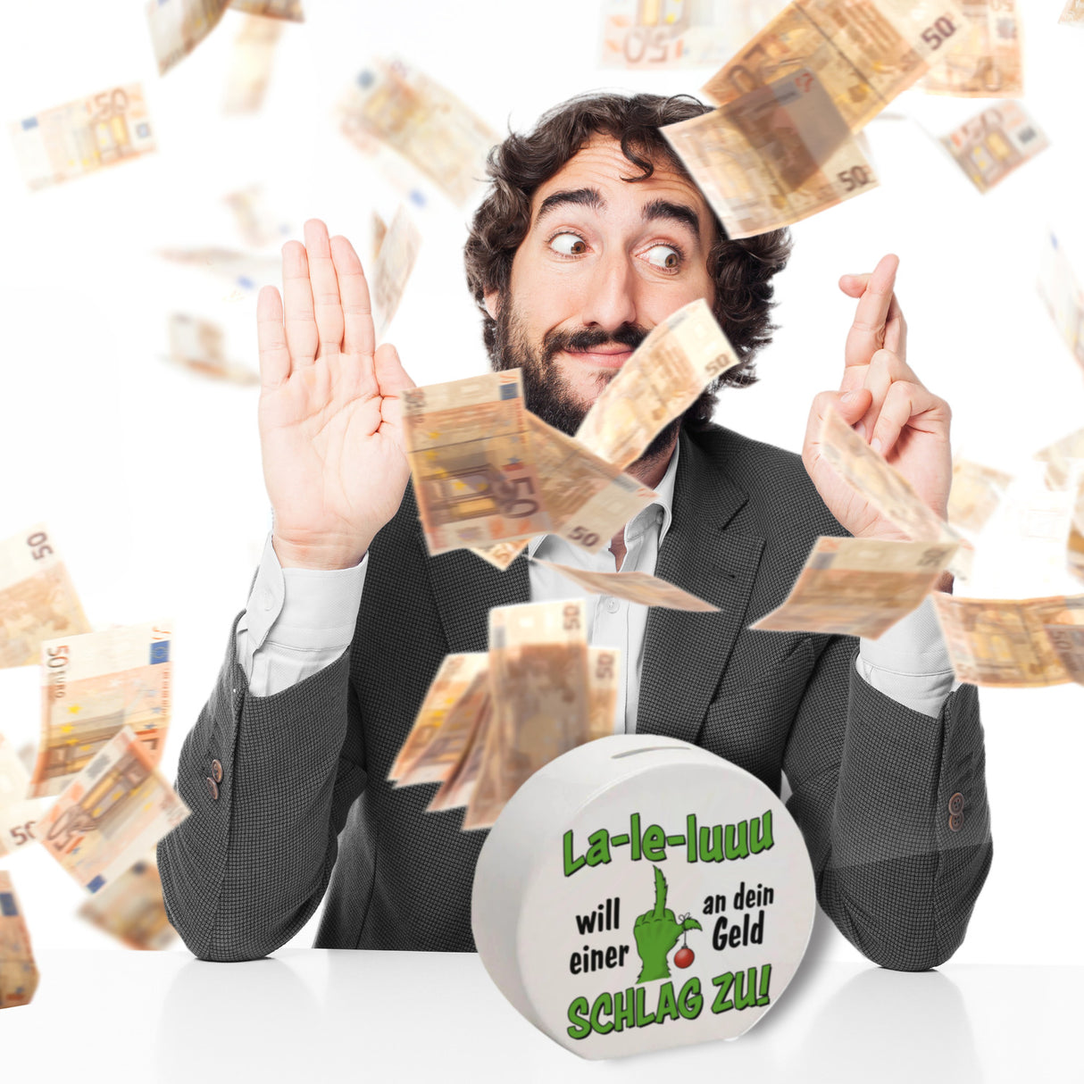La-le-luuu Spardose mit Spruch Will einer an dein Geld schlag zu