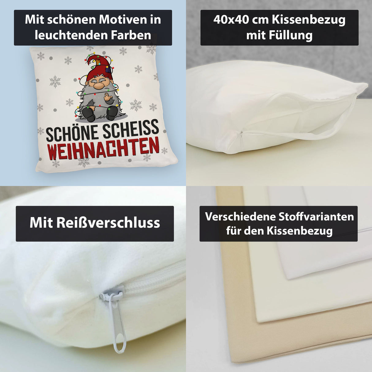 Grimmiger Wichtel Kissen mit Spruch Schöne scheiß Weihnachten