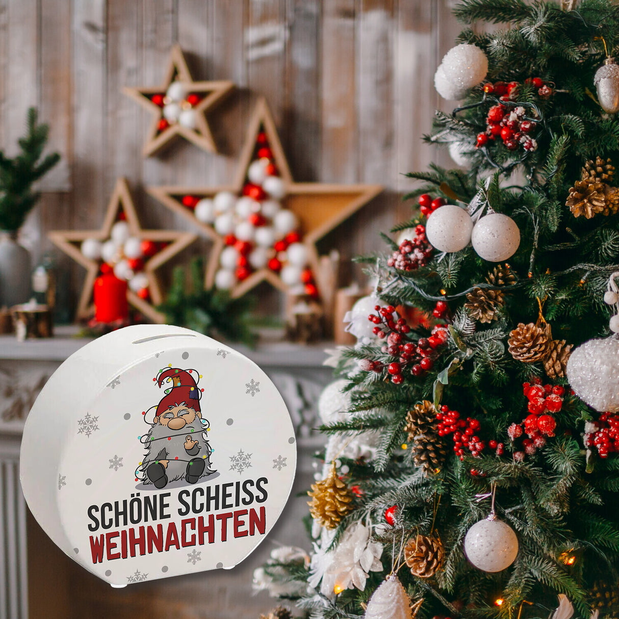 Grimmiger Wichtel Spardose mit Spruch Schöne scheiß Weihnachten