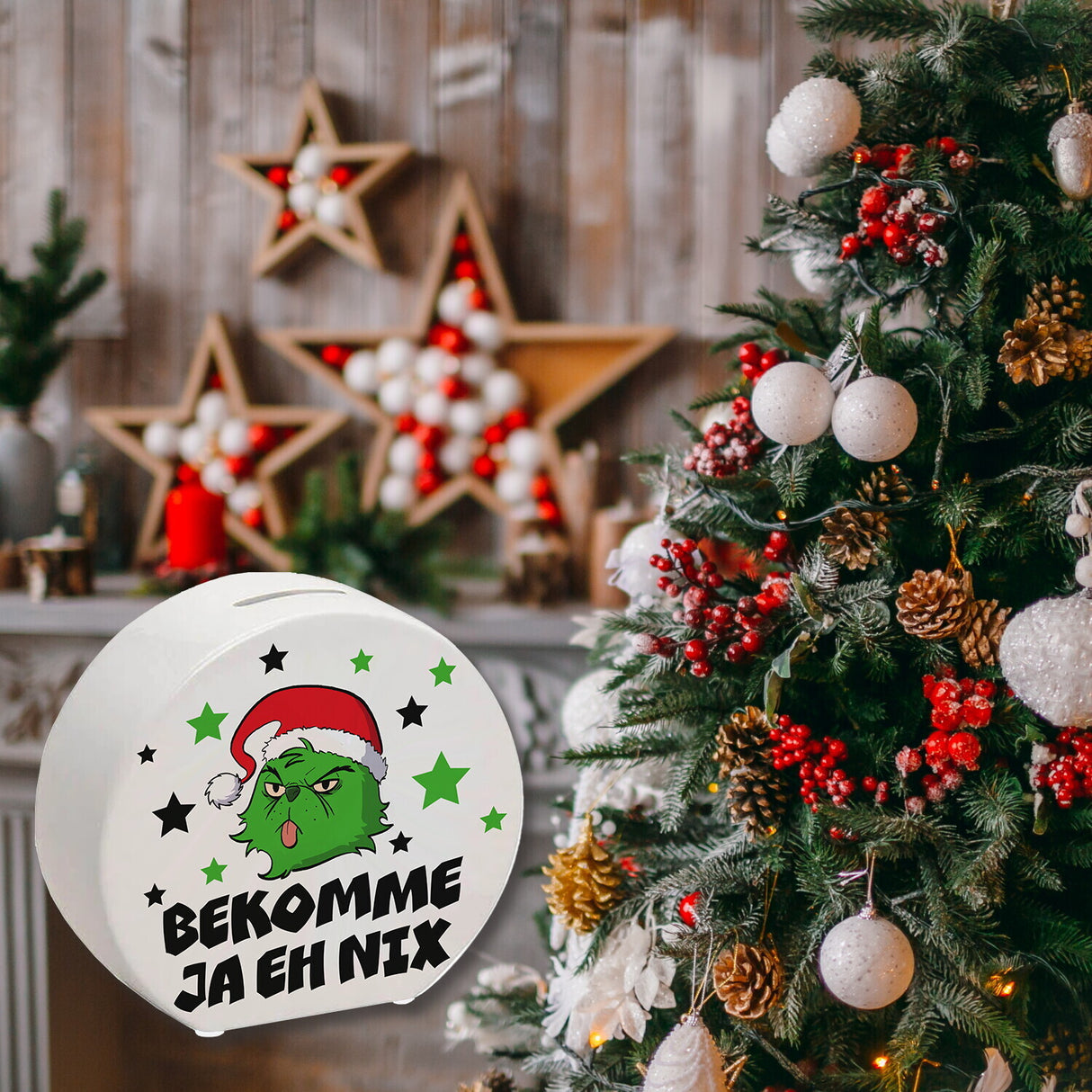 Weihnachtsmuffel Spardose mit Spruch Bekomme ja eh nix