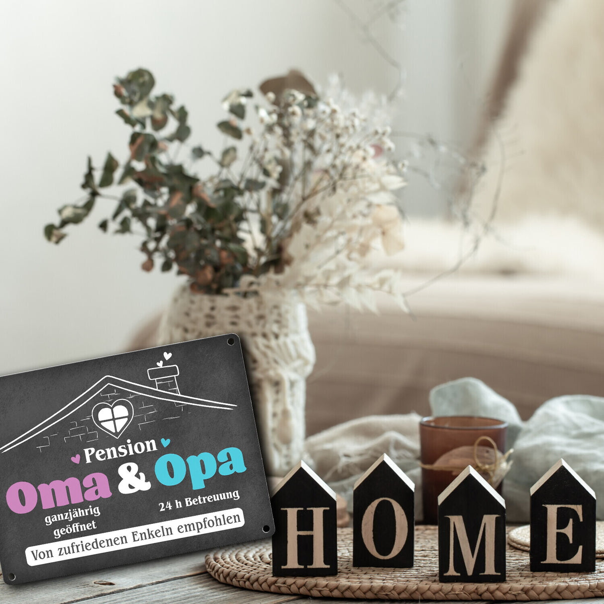 Pension Oma & Opa Metallschild in 15x20 cm mit Spruch Von zufriedenen Enkeln empfohlen