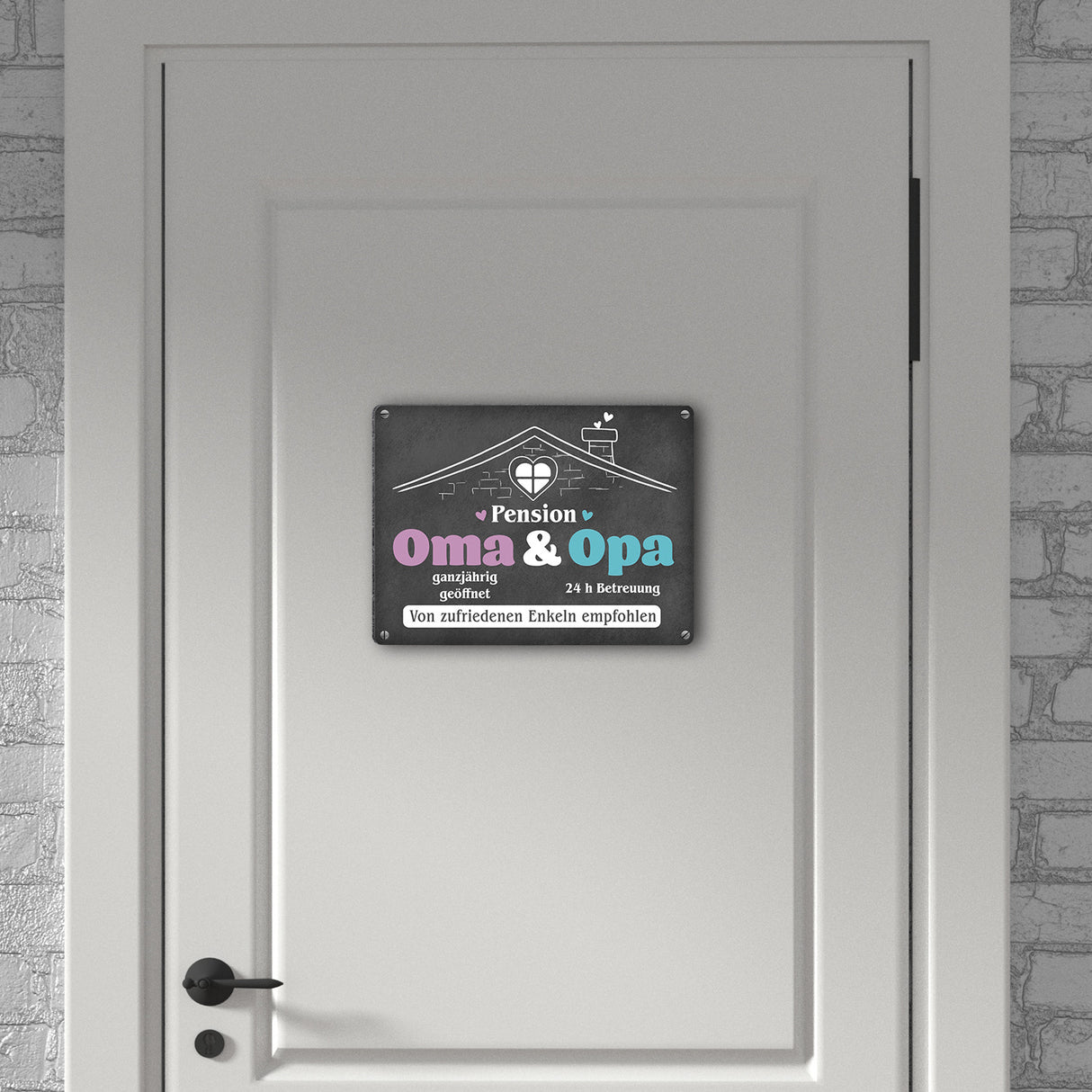 Pension Oma & Opa Metallschild in 15x20 cm mit Spruch Von zufriedenen Enkeln empfohlen