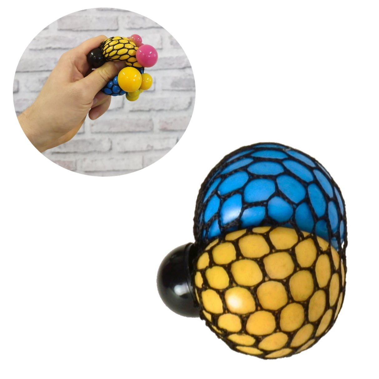 Doppel Netz Stressball in blau-gelb