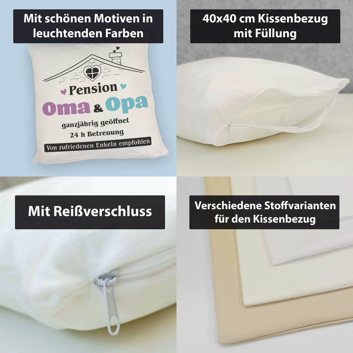 Pension Oma & Opa Kissen mit Spruch Von zufriedenen Enkeln empfohlen