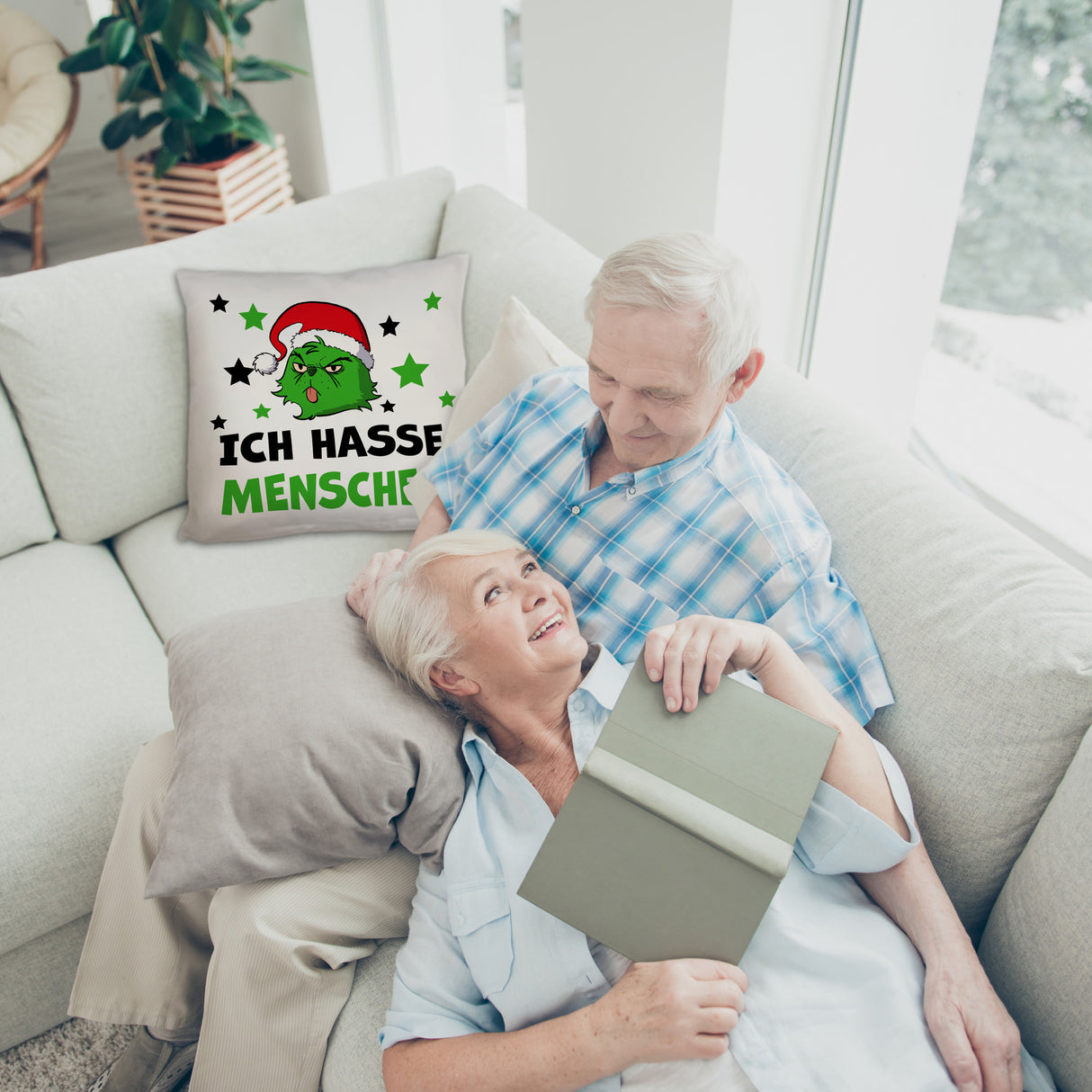 Weihnachtsmuffel Kissen mit Spruch Ich hasse Menschen
