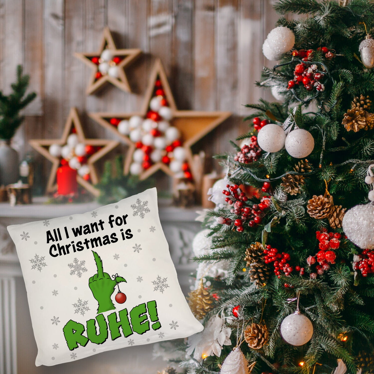 Weihnachtsmuffel Kissen mit Spruch All I want for Christmas is Ruhe