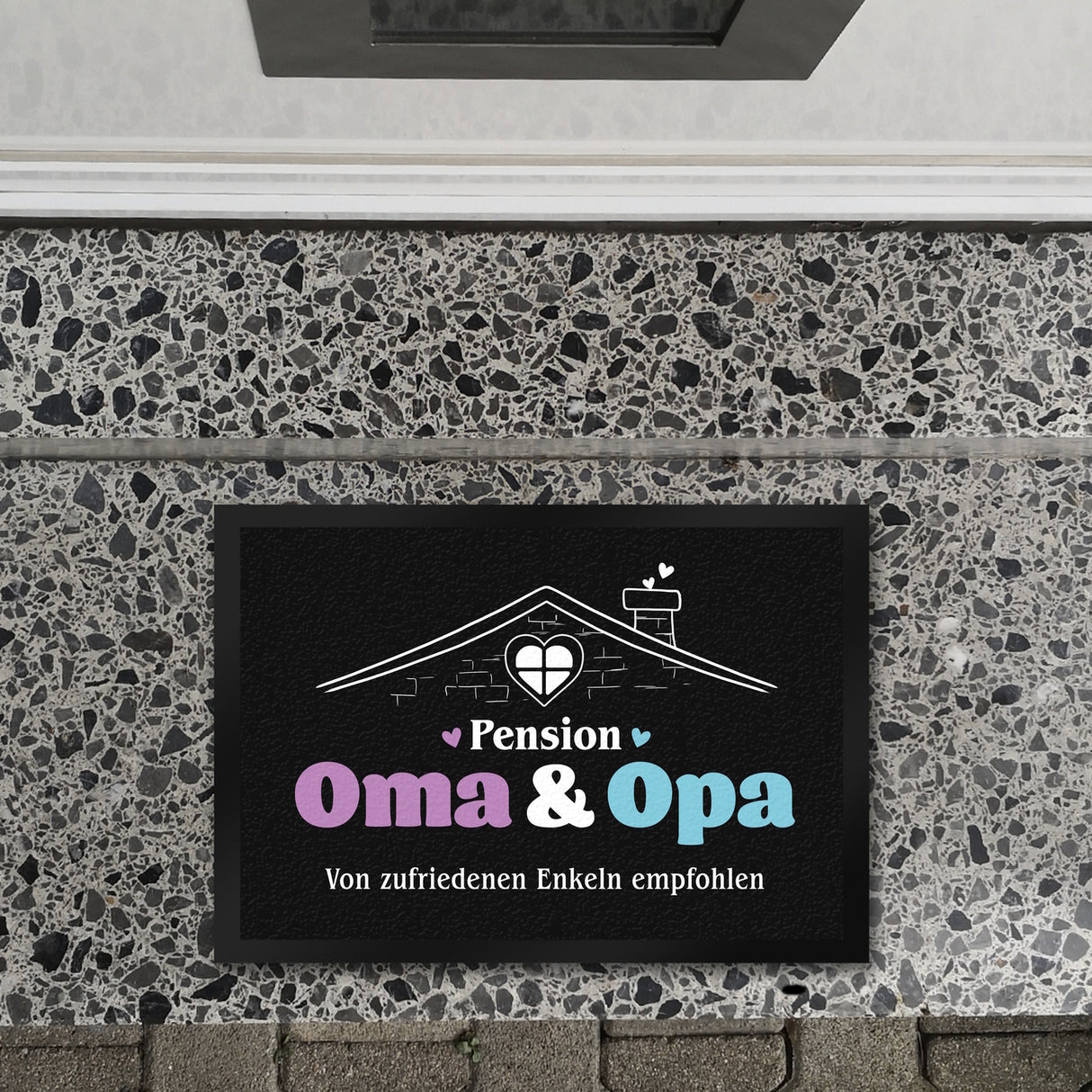 Pension Oma & Opa Fußmatte in 35x50 cm mit Spruch Von zufriedenen Enkeln empfohlen