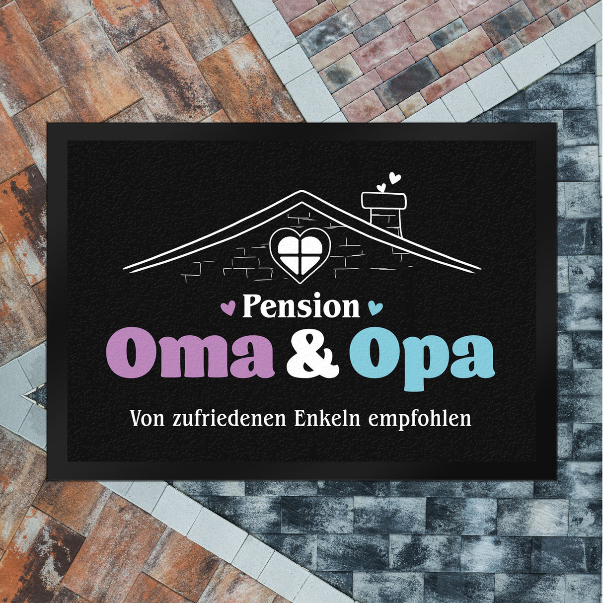 Pension Oma & Opa Fußmatte in 35x50 cm mit Spruch Von zufriedenen Enkeln empfohlen