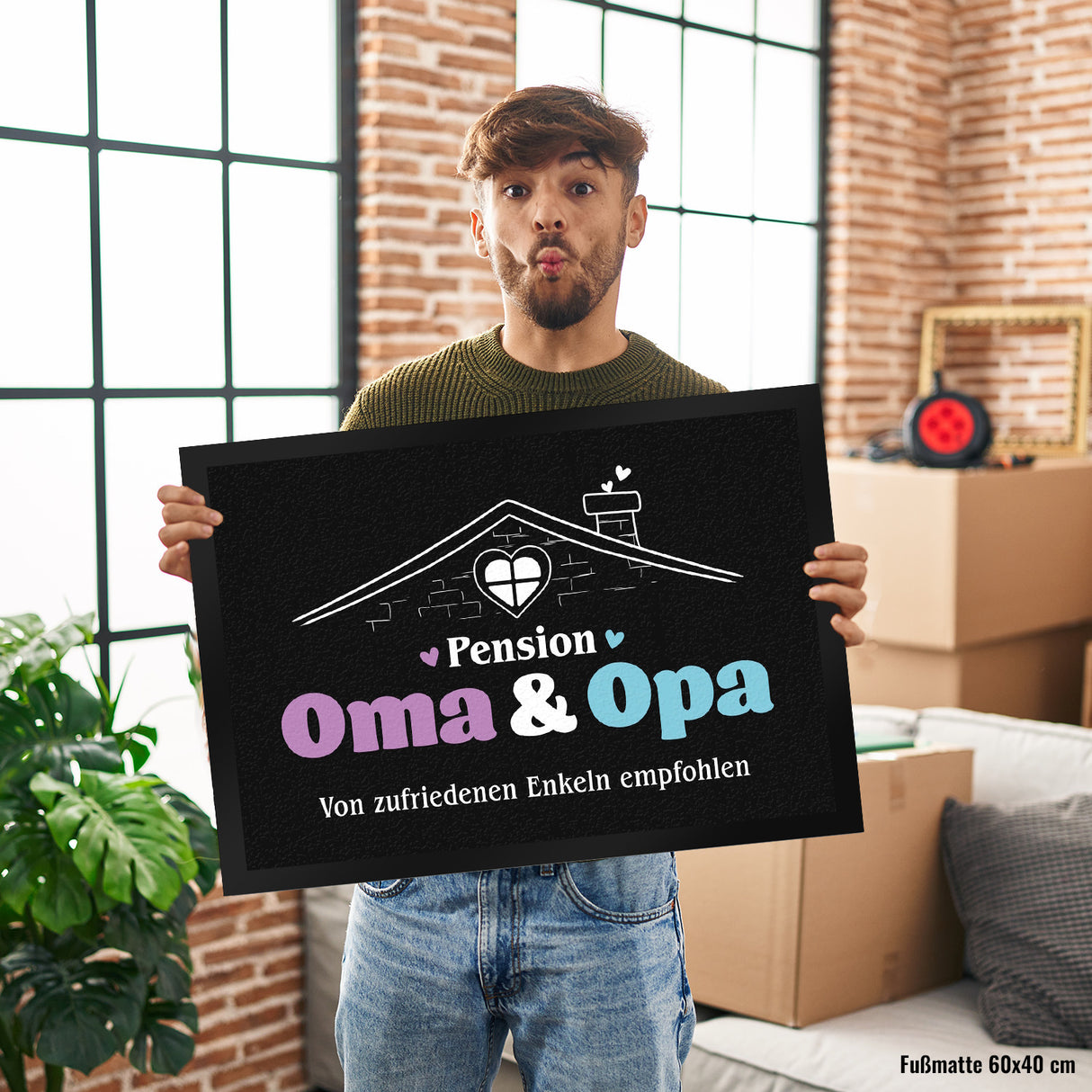 Pension Oma & Opa Fußmatte in 35x50 cm mit Spruch Von zufriedenen Enkeln empfohlen