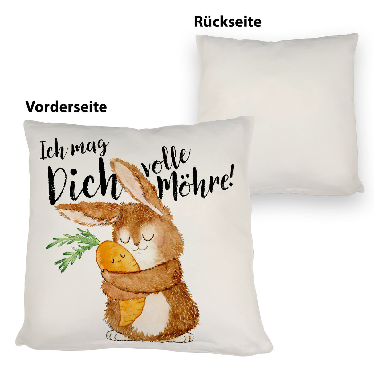 Hase Kissen mit Spruch Ich mag dich volle Möhre