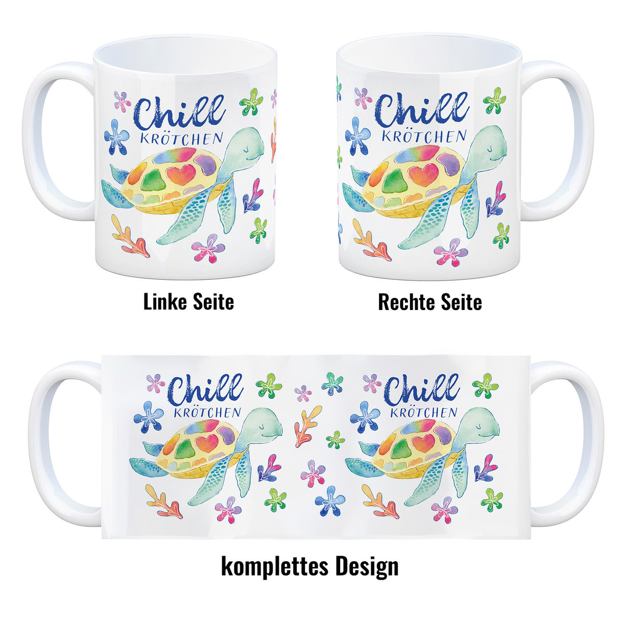 Schildkröte Kaffeebecher mit Spruch Chillkrötchen