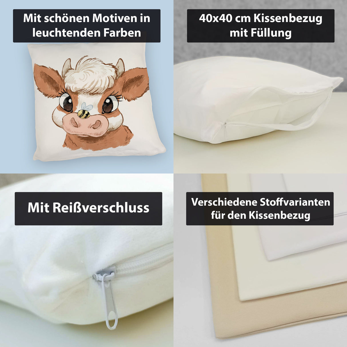 Baby Kuh Kissen mit dicker Hummel