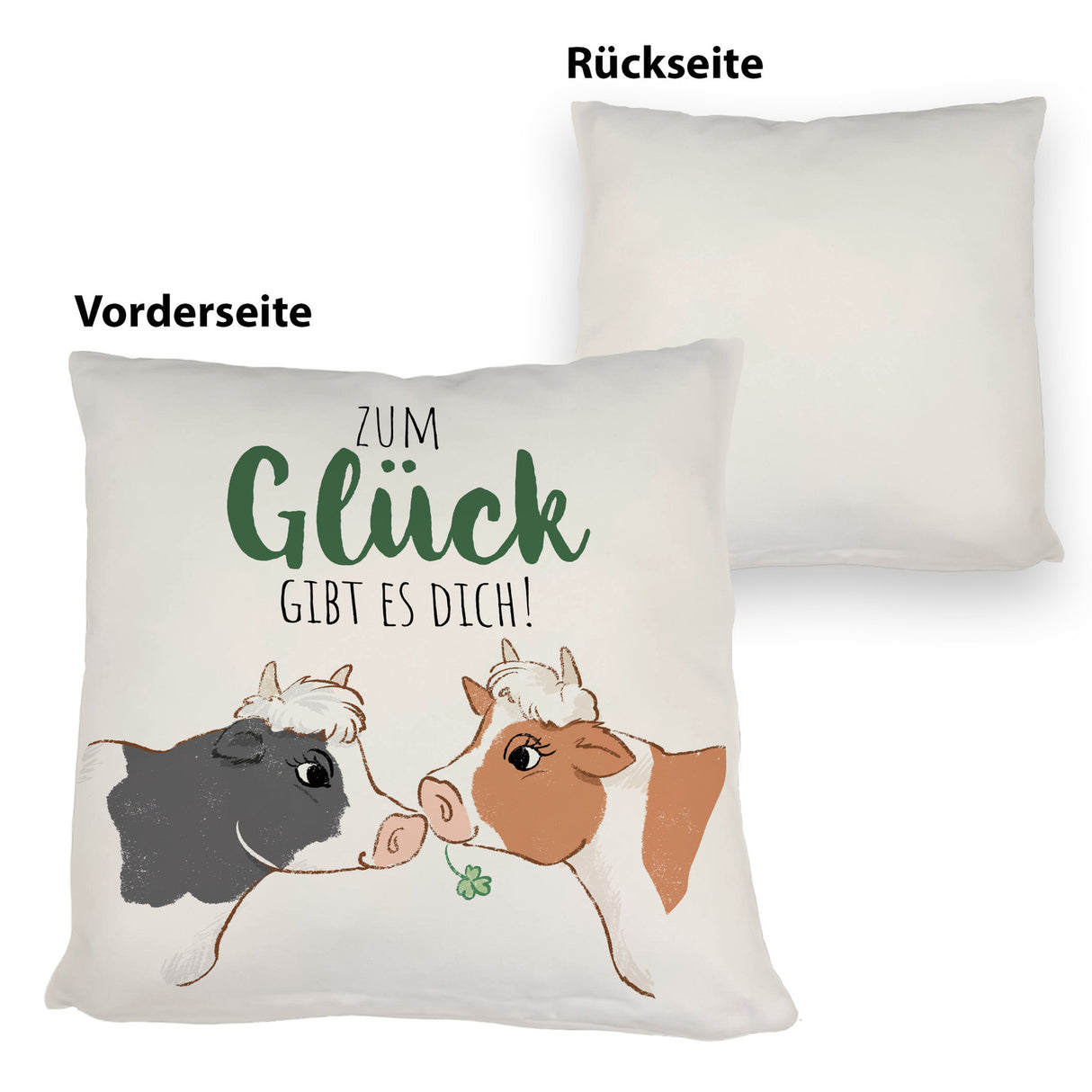 Kuh-Paar Kissen mit Spruch Zum Glück gibt es dich