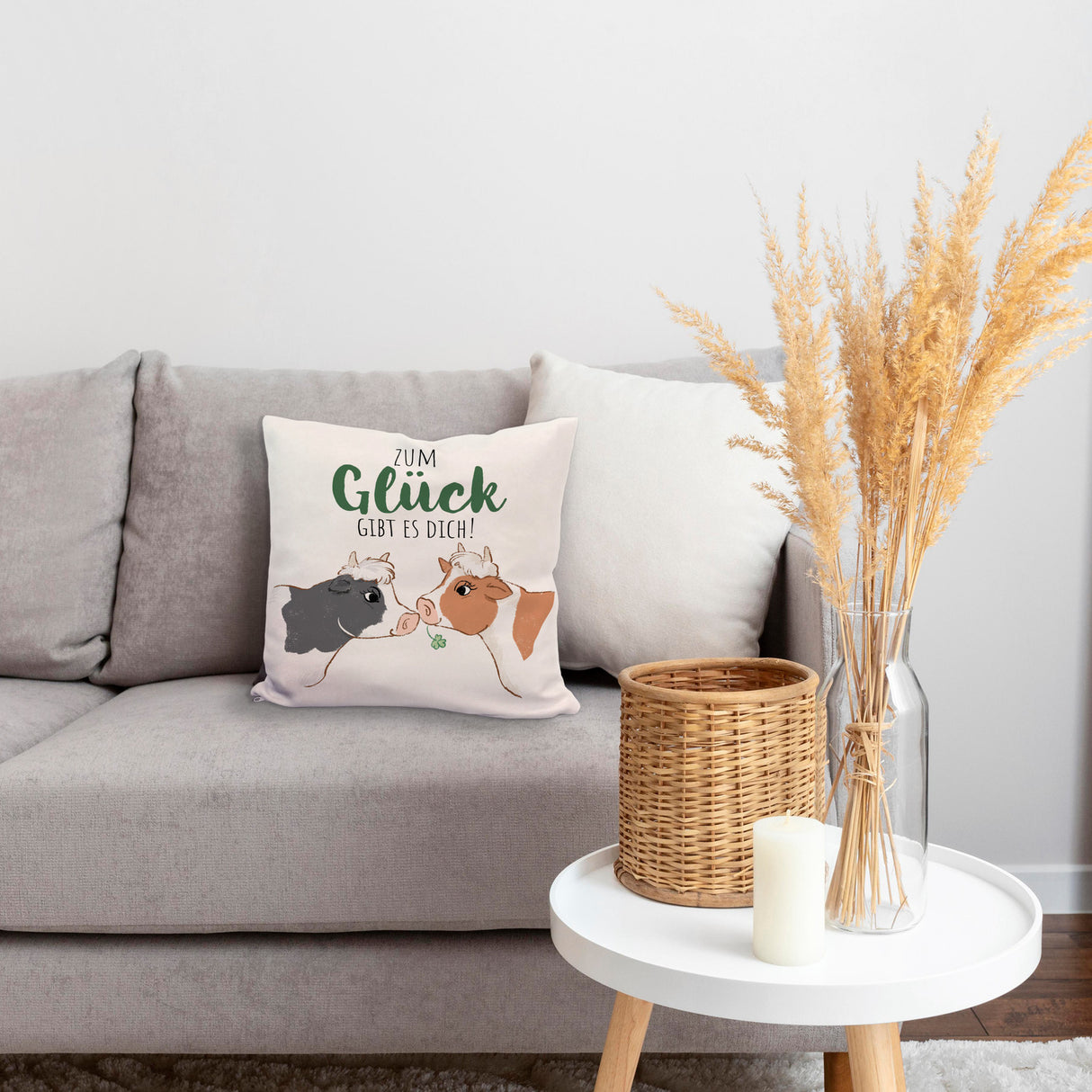 Kuh-Paar Kissen mit Spruch Zum Glück gibt es dich