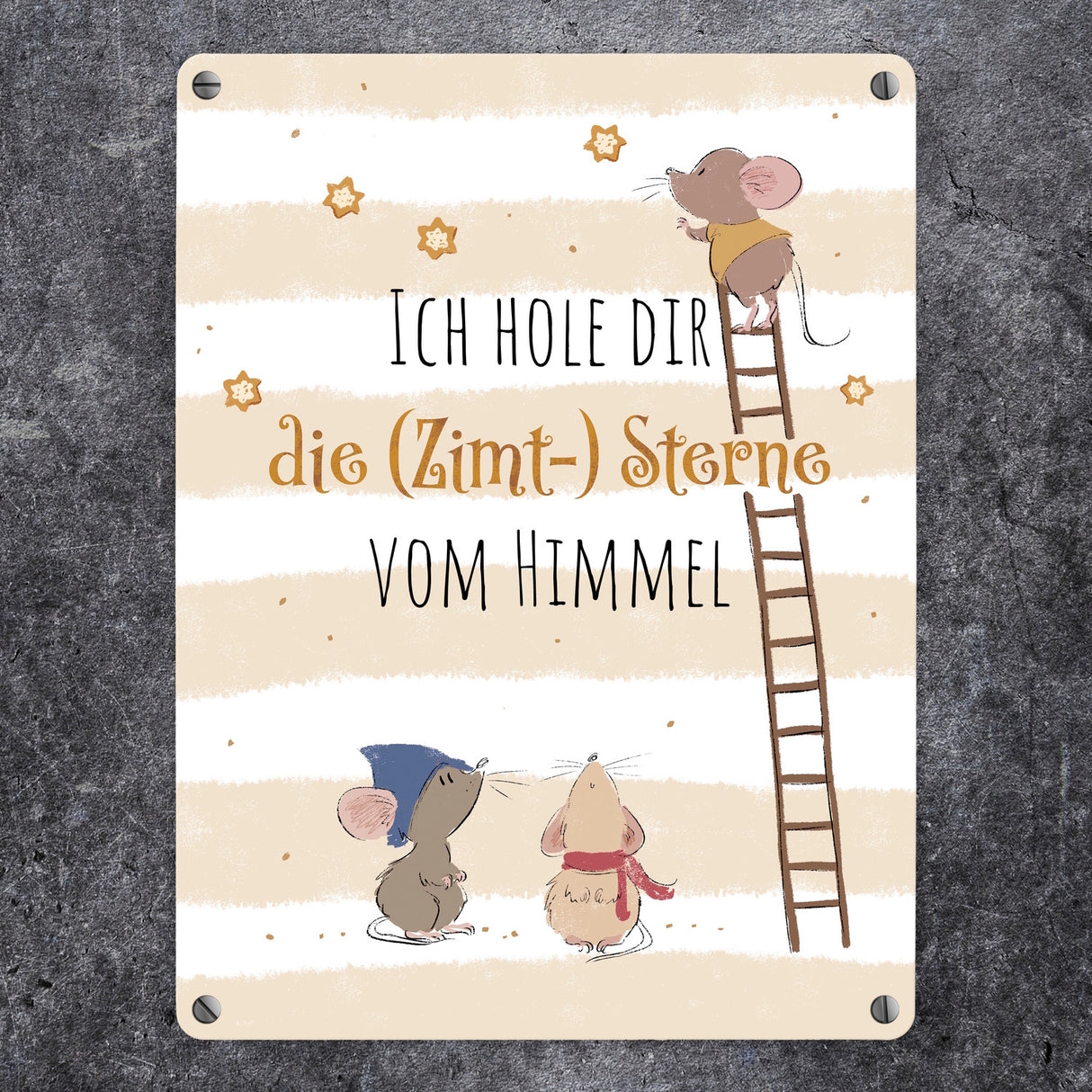 Mäuse Metallschild in 15x20 cm mit Spruch Ich hole dir die Zimt- Sterne vom Himmel