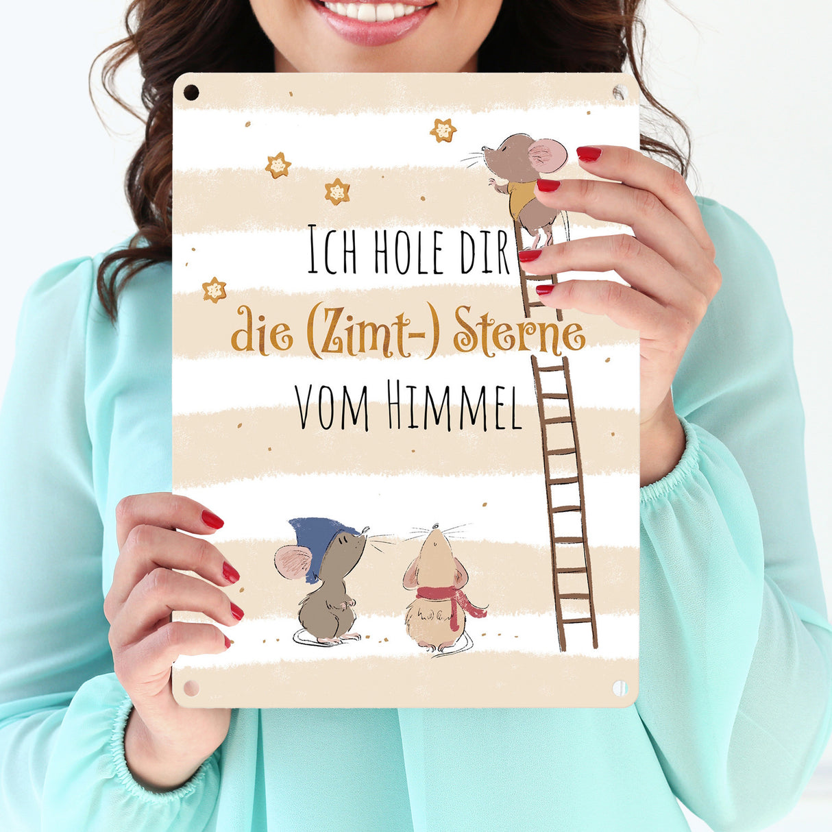 Mäuse Metallschild in 15x20 cm mit Spruch Ich hole dir die Zimt- Sterne vom Himmel