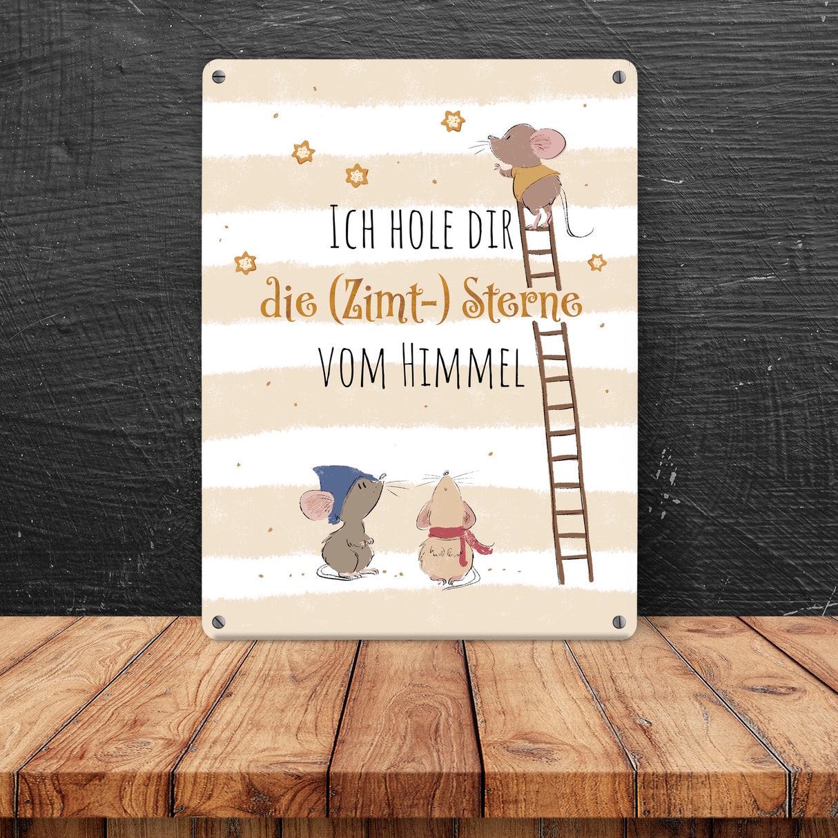 Mäuse Metallschild in 15x20 cm mit Spruch Ich hole dir die Zimt- Sterne vom Himmel