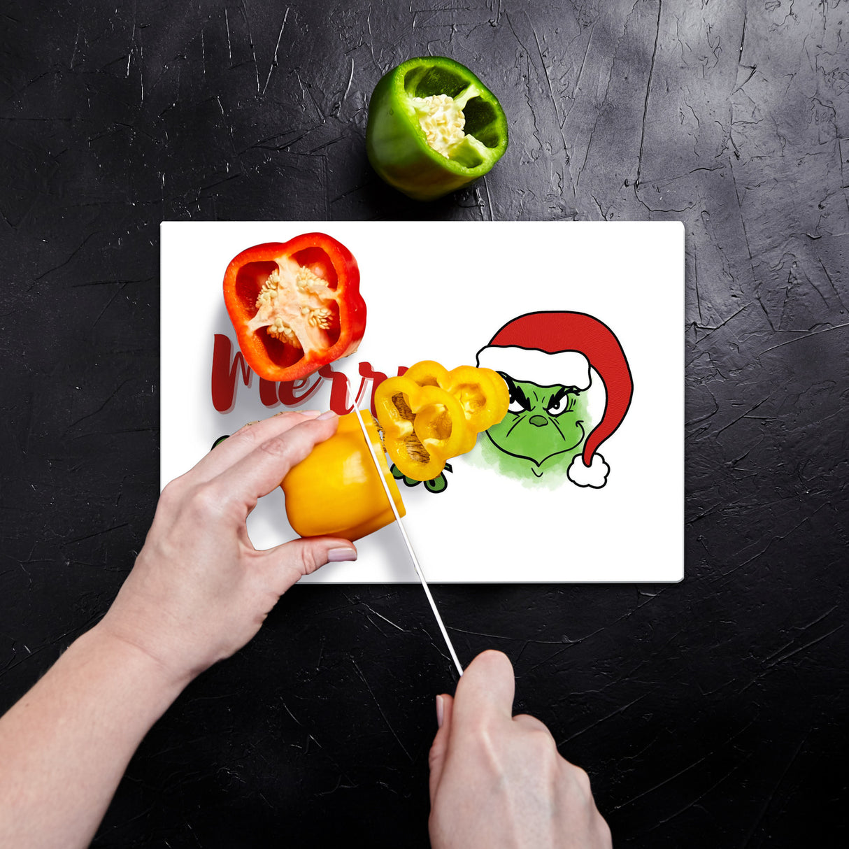 Merry Grinchmas Weihnachtsmuffel Schneidebrett aus Glas
