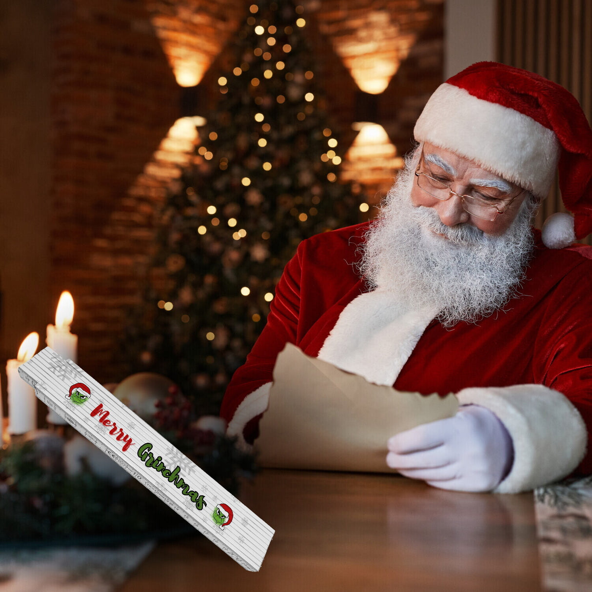 Merry Grinchmas Weihnachtsmuffel Meterstab aus Holz
