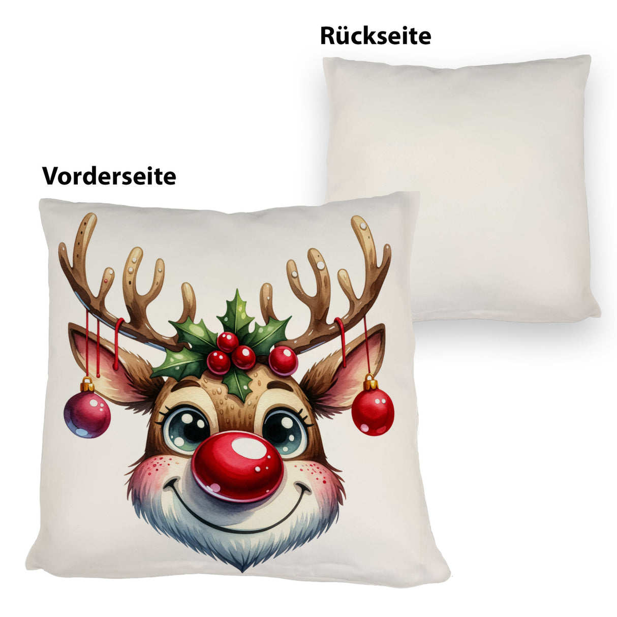 Rentier mit Weihnachtskugeln Kissen